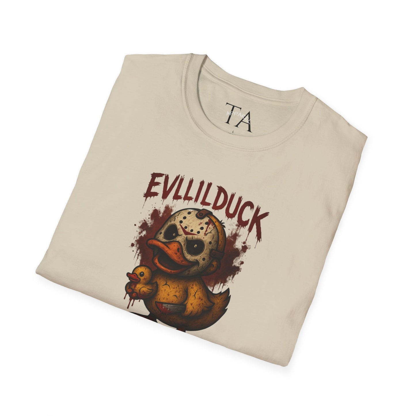 EVLLILDUCK Funny Graphic T-Shirt, Cute Duck Shirt, Unisex Softstyle Tee, Gift for Kids, Funny Quirky T-Shirt, Casual Wear, Halloween Apparel