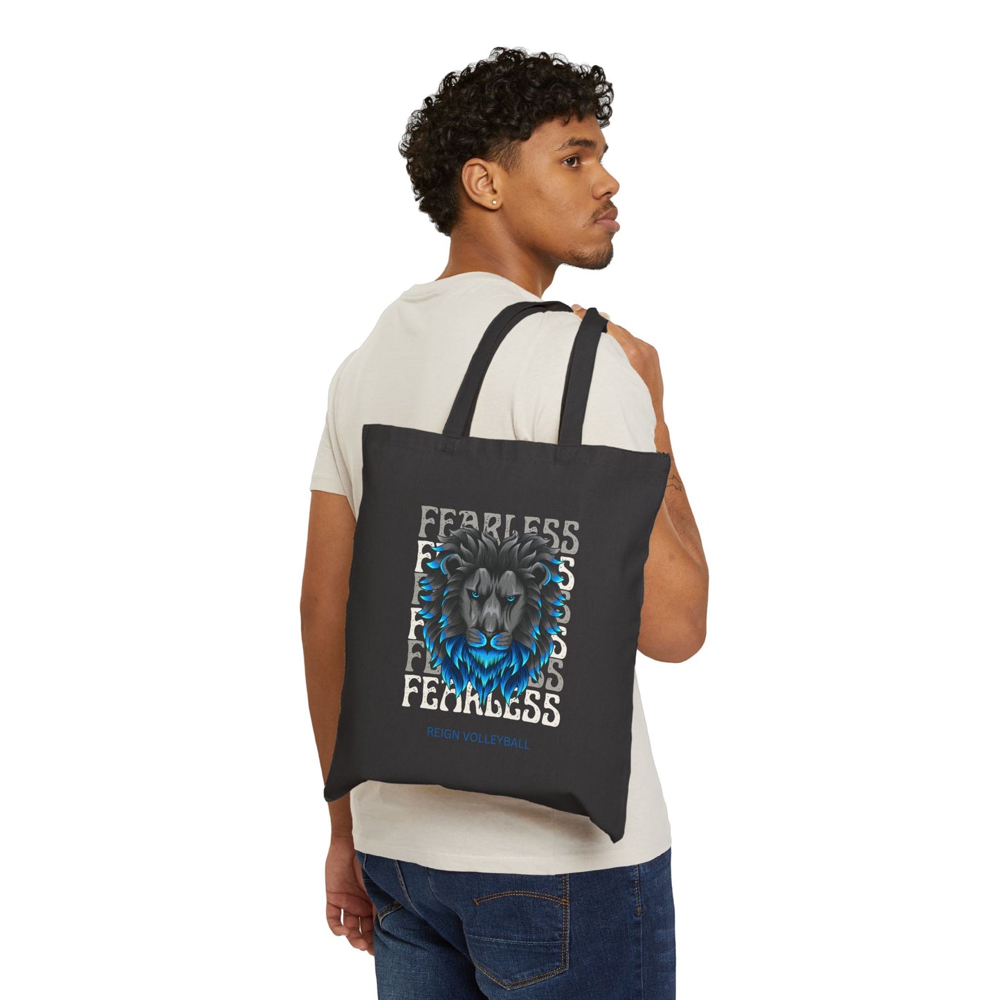 Cotton Canvas Tote Bag Fearless Lion Volleyball Customizable