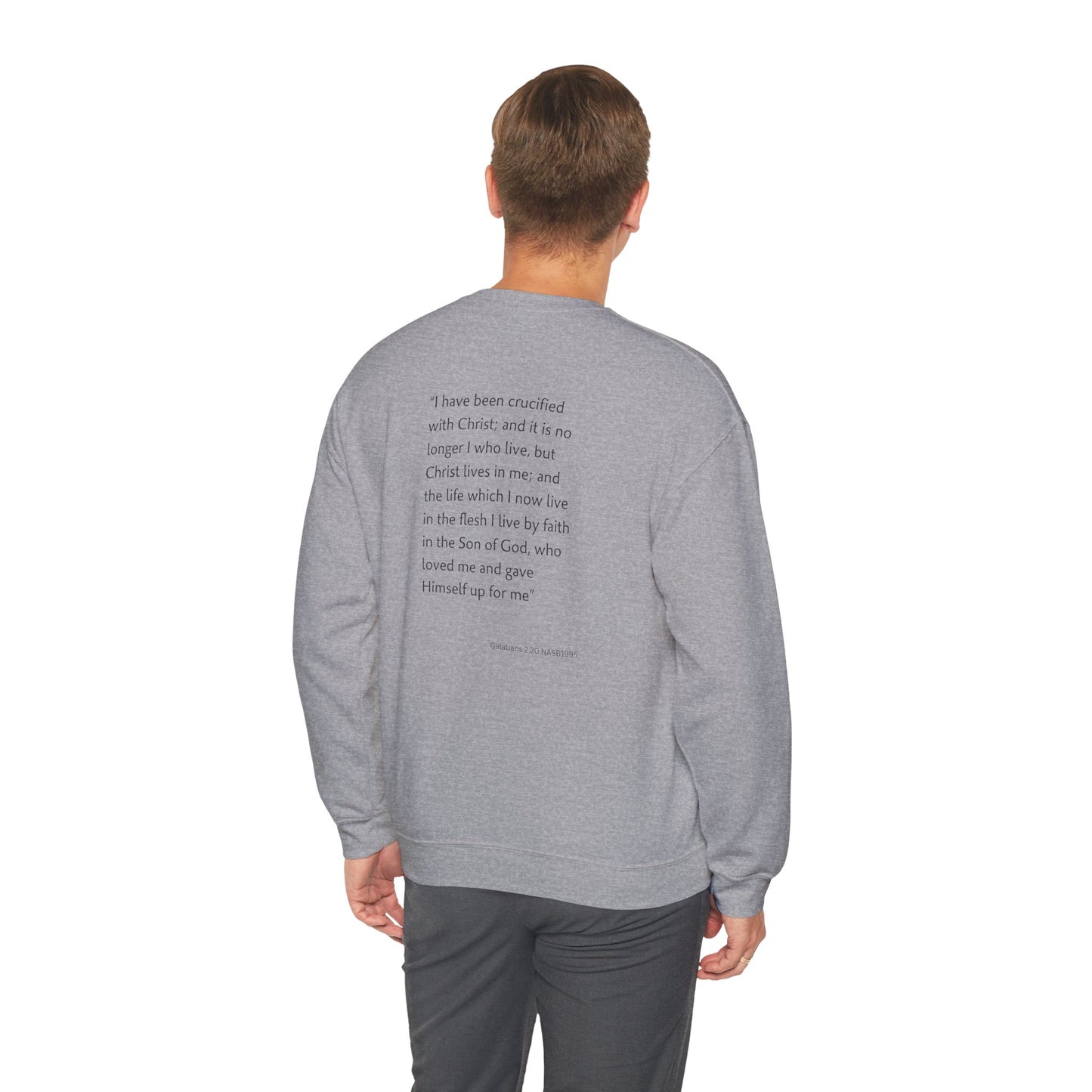 Faith Inspired Crewneck Sweatshirt Barbed Cross Design with Galatians 2:20
