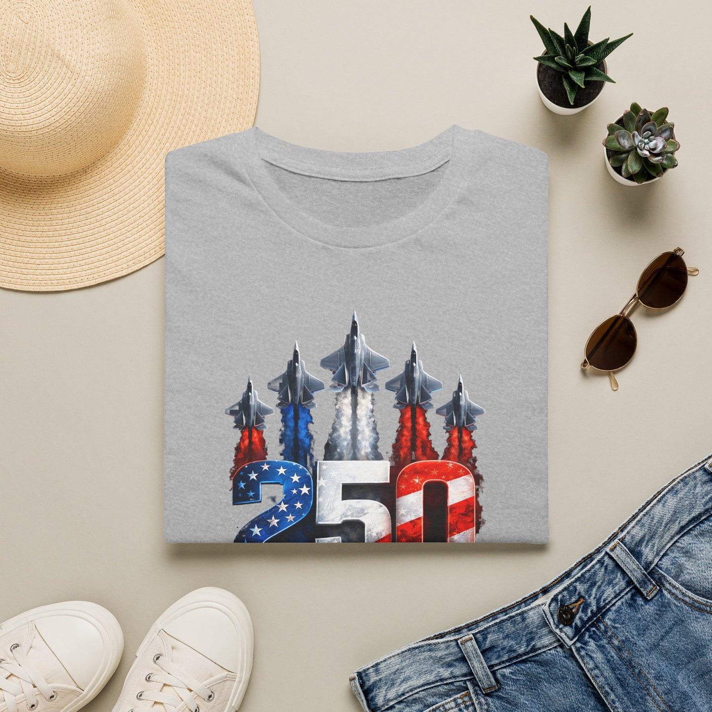 25th Anniversary USA T-Shirt — Patriotic Jet Formation USA Flag Design