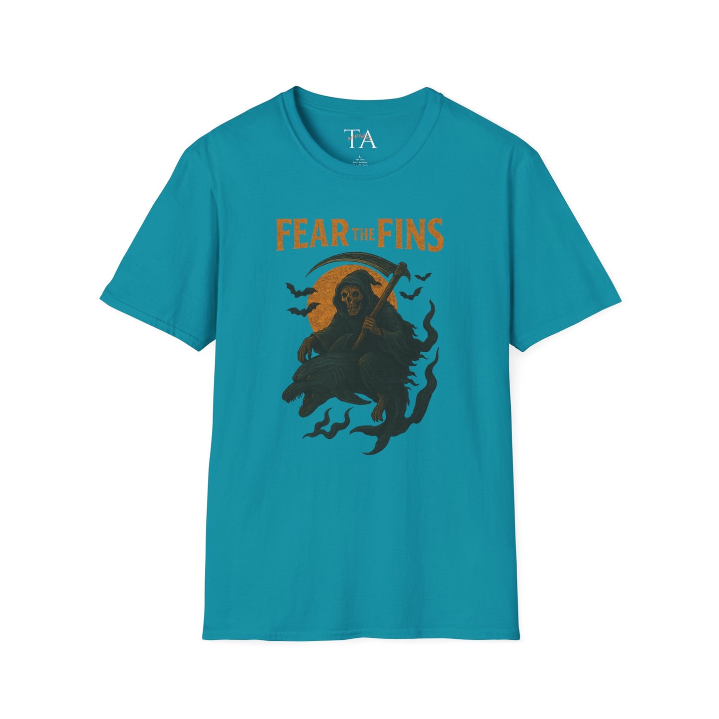 Miami Dolphins Halloween Unisex T-Shirt - Fear the Fins - Gifts for Ocean Lovers, Spooky Occasions, Casual Wear, Beach Parties, Horror Tee