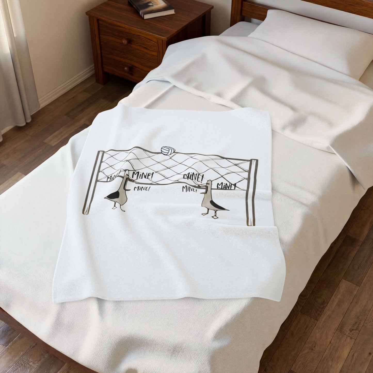 Plush Blanket - Quirky Volleyball Seagull 'Mine' Design | Cozy Throw for Animal Lovers, Home Decor, Gift for Pets