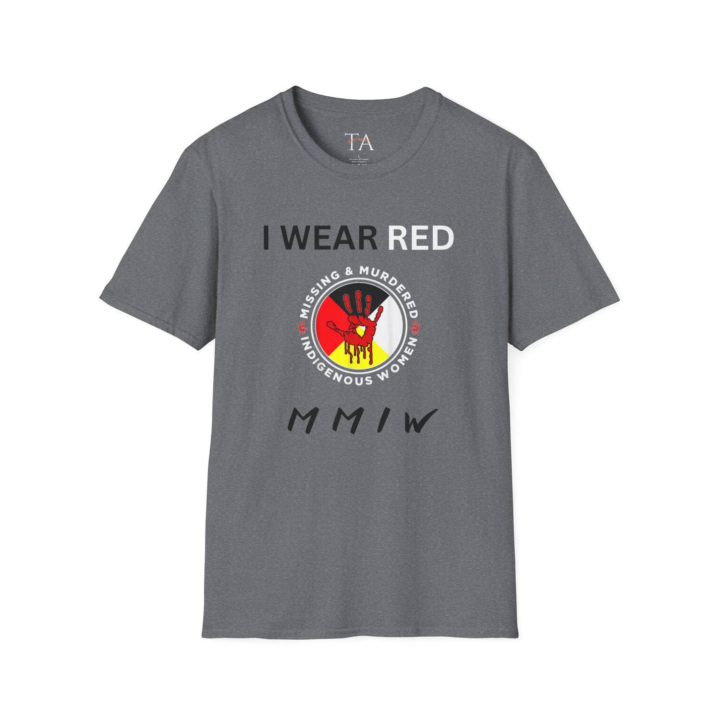 MMIW Unisex Softstyle T-Shirt with 'I Wear Red - MMIW' Design | Awareness Apparel, Indigenous Rights, Casual Wear, Statement Clothing, Gift Idea