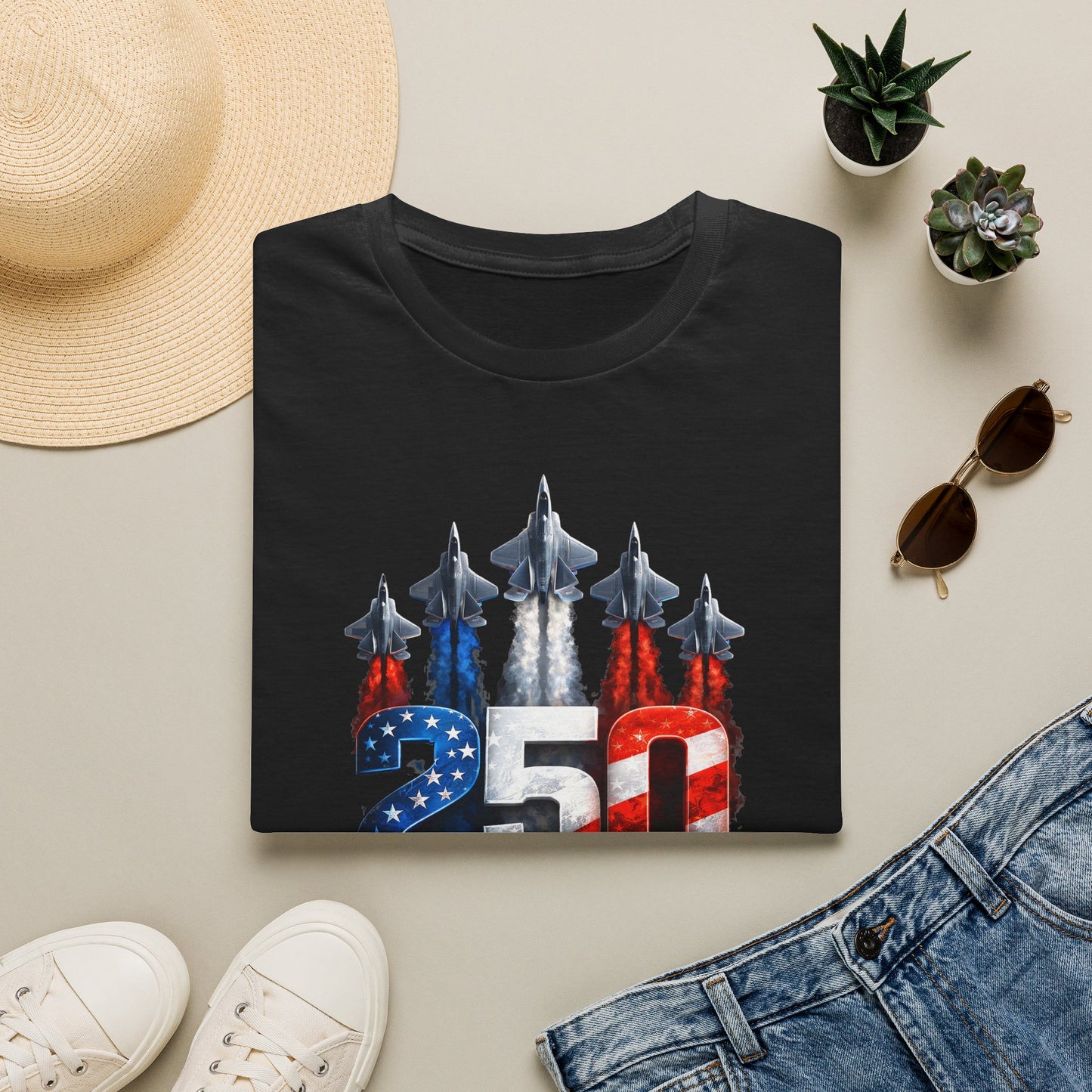 25th Anniversary USA T-Shirt — Patriotic Jet Formation USA Flag Design