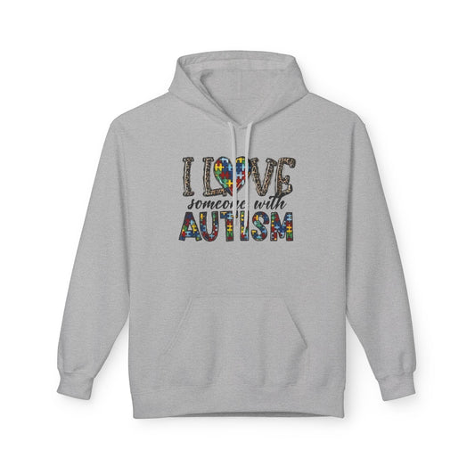 Autism Awareness Softstyle Hoodie - "I Love Someone With Autism" Puzzle Heart Design