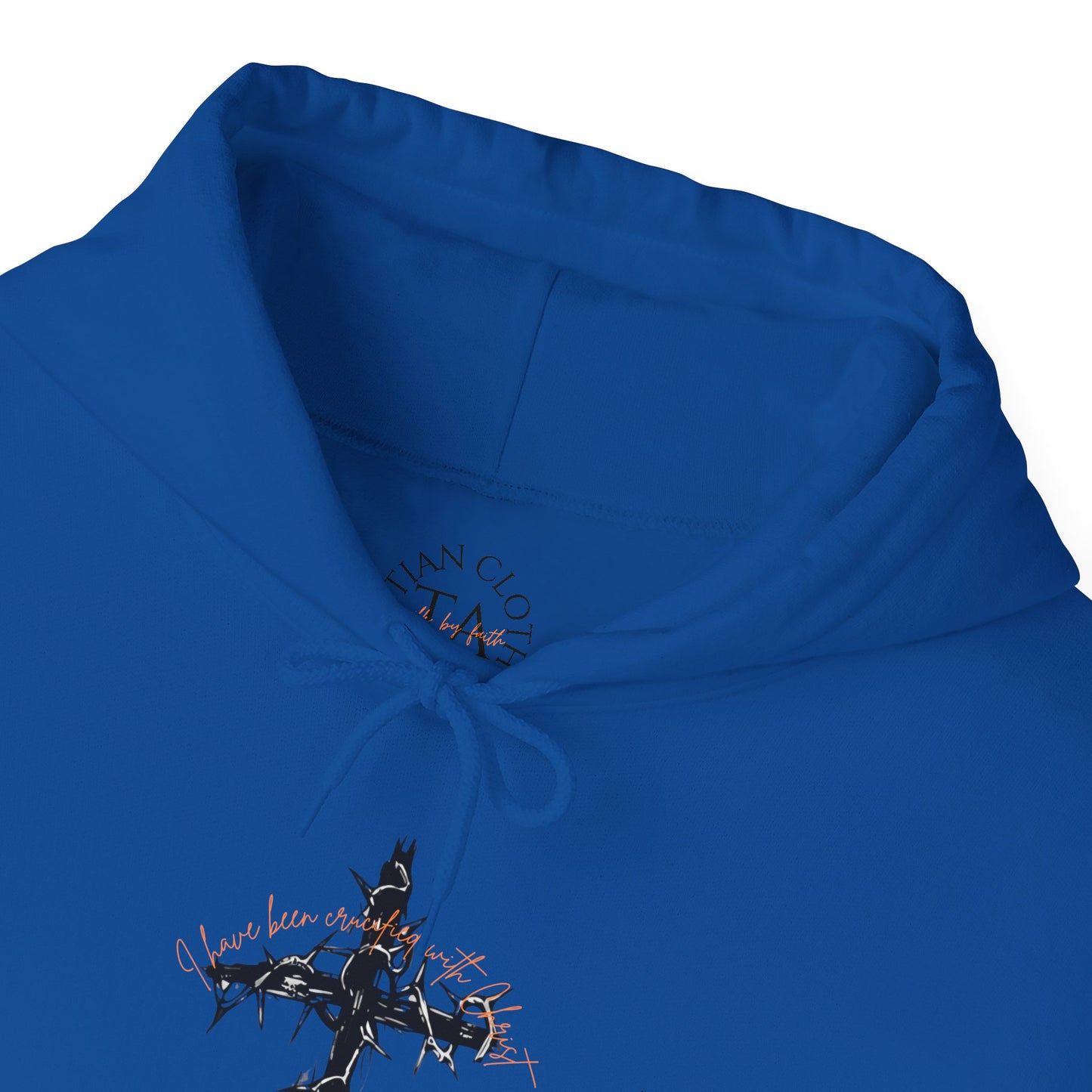Faith Inspired Christian Cross with Thorns on Front and Galatians 2:20 on back Hooded Sweatshirt