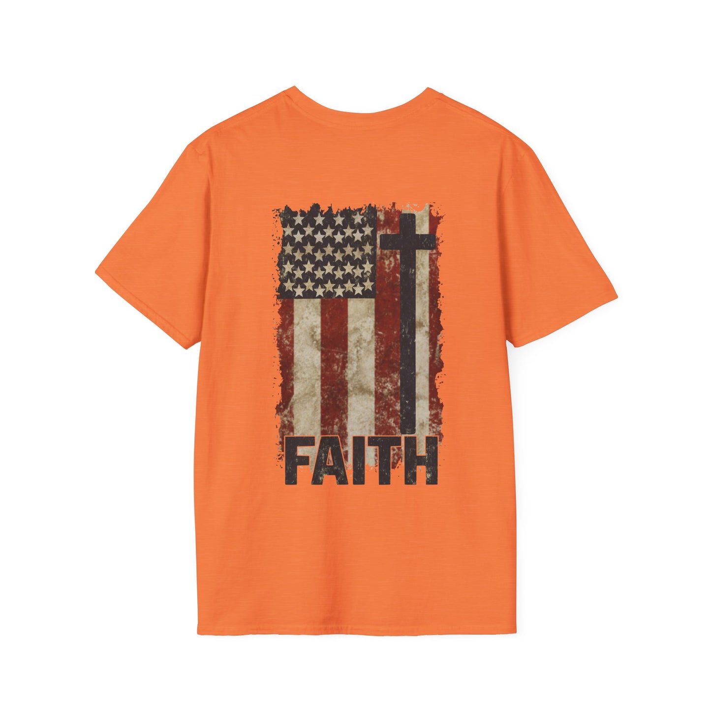 Faith-Inspired Unisex Softstyle T-Shirt, Vintage American Flag Tee, Inspirational Faith Shirt, Christian Apparel, Gifts for Believers