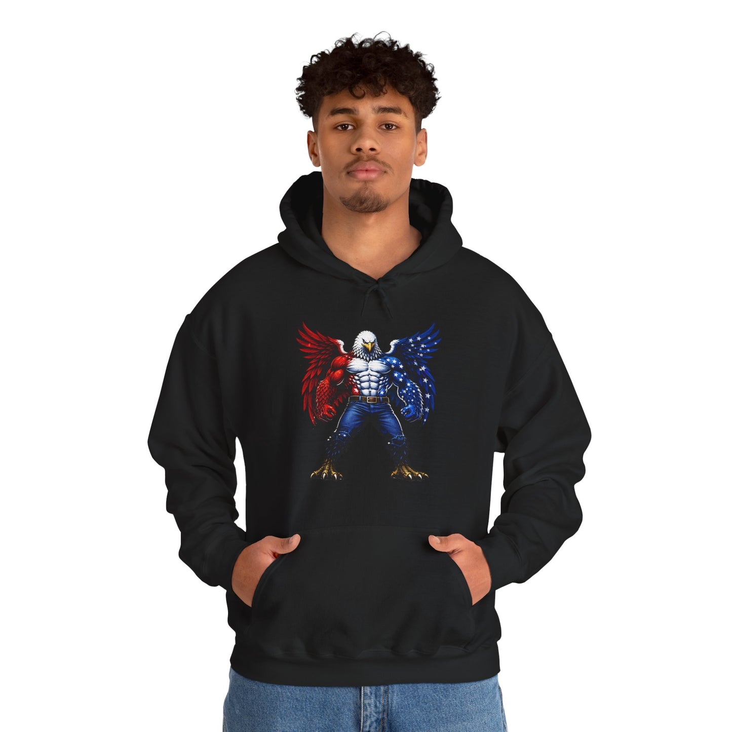 Birdmanzilla Patriotic Eagle Warrior Hoodie | American Flag Wings, Bald Eagle Graphic