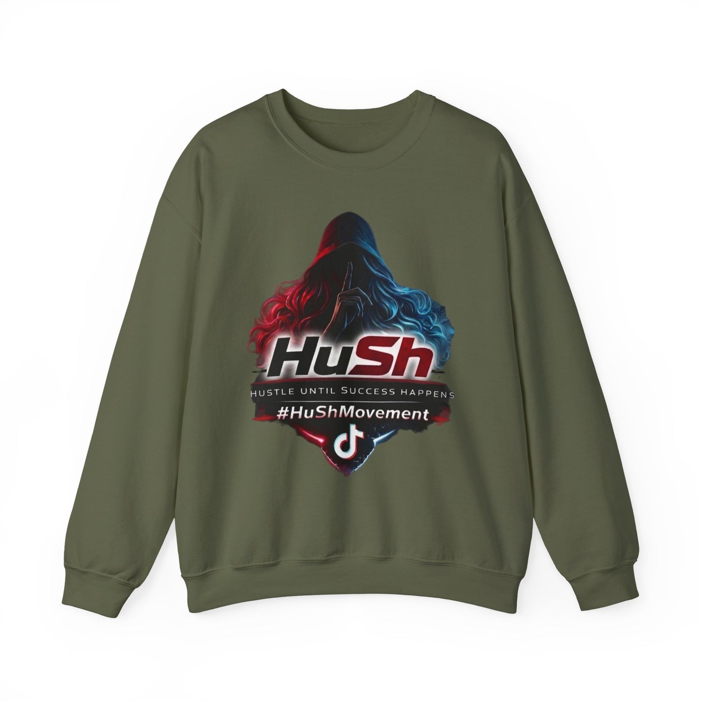 #HuSh Movement feminine Logo Crewneck Sweatshirt | TikTok Inspired Hooded Silhouette