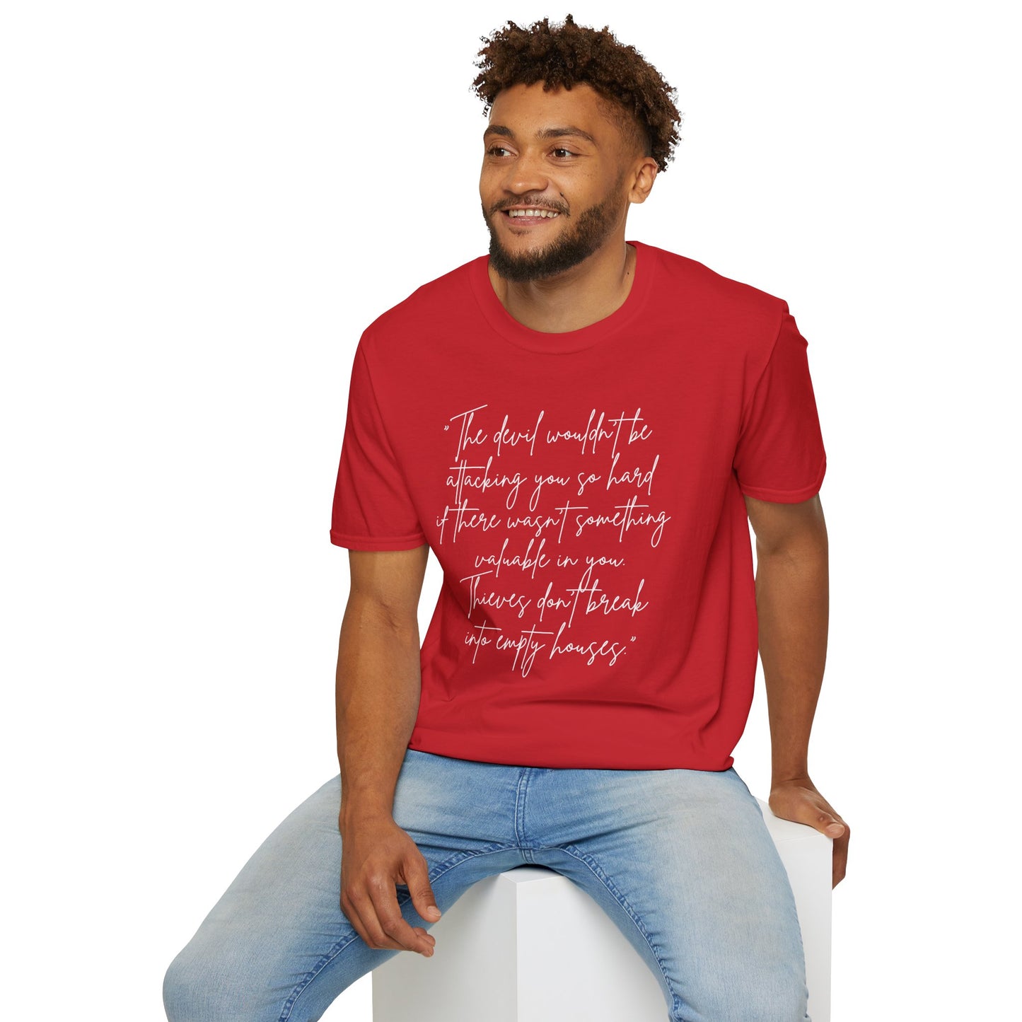 Faith Inspired - The Devil Wouldn't be Attacking - Unisex Softstyle T-Shirt - Part of proceeds go to help families in need