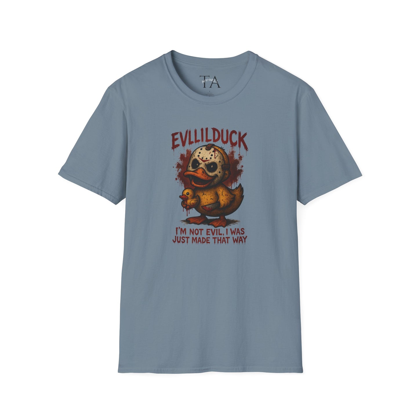 EVLLILDUCK Funny Graphic T-Shirt, Cute Duck Shirt, Unisex Softstyle Tee, Gift for Kids, Funny Quirky T-Shirt, Casual Wear, Halloween Apparel