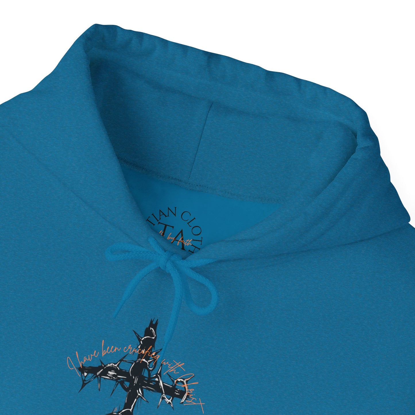 Faith Inspired Christian Cross with Thorns on Front and Galatians 2:20 on back Hooded Sweatshirt