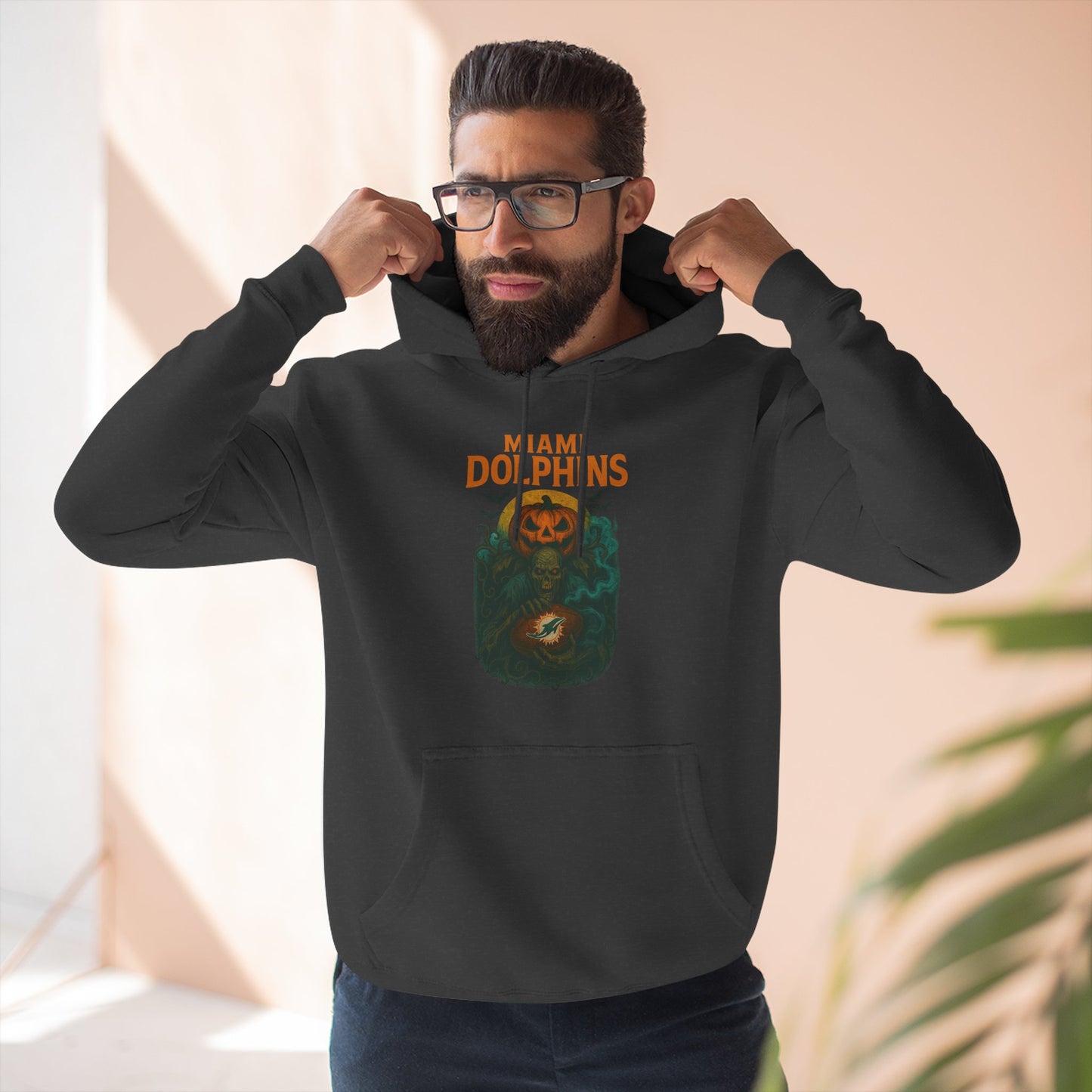 Halloween Cozy Dolphin Fleece Hoodie: Ocean Lovers, Casual Wear, Animal Lovers Gift, Beach Days, Relaxing at Home. Sea Life Graphic