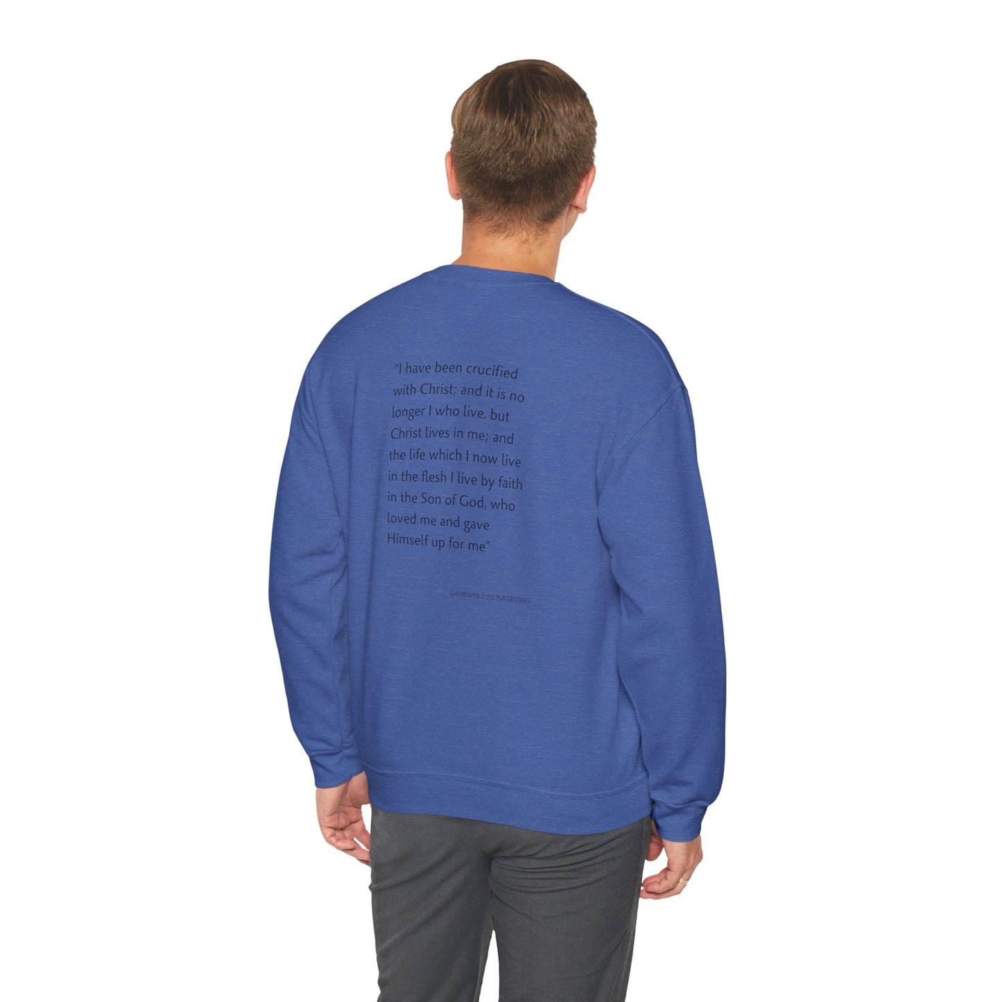 Faith Inspired Crewneck Sweatshirt Barbed Cross Design with Galatians 2:20