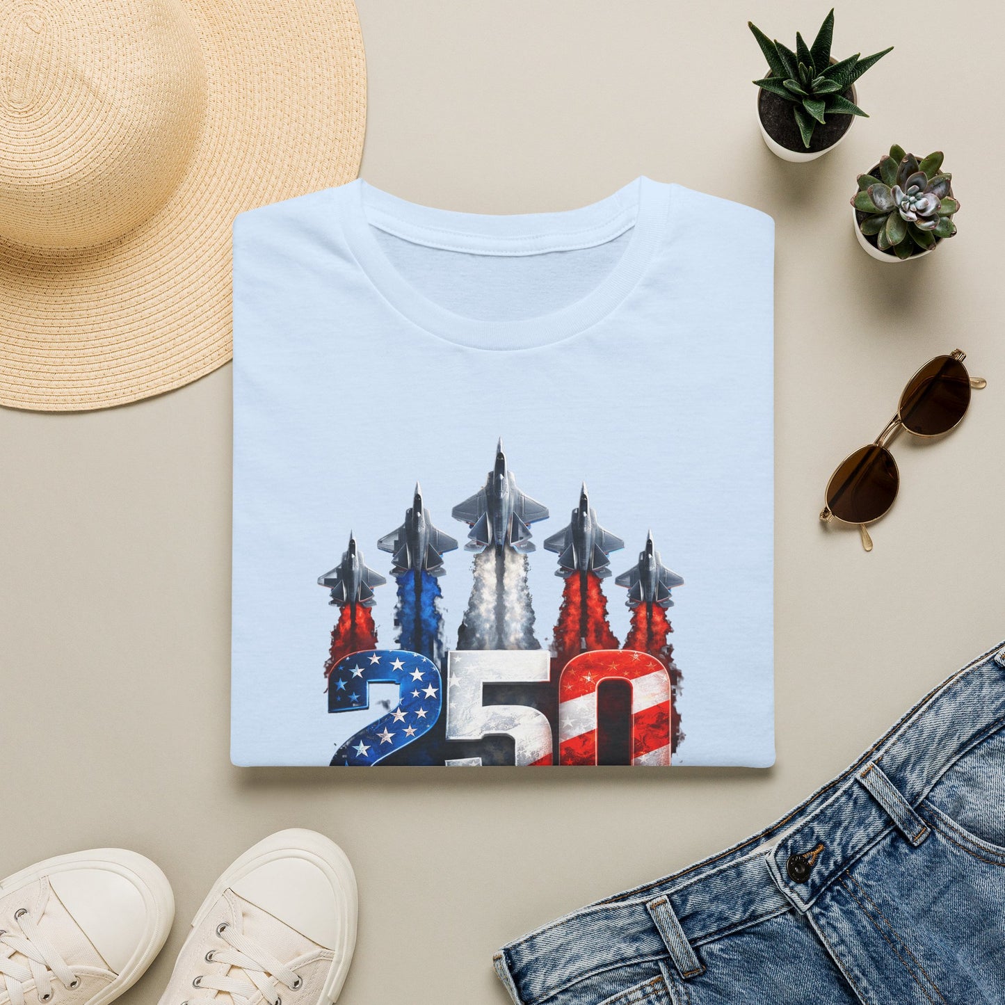 25th Anniversary USA T-Shirt — Patriotic Jet Formation USA Flag Design