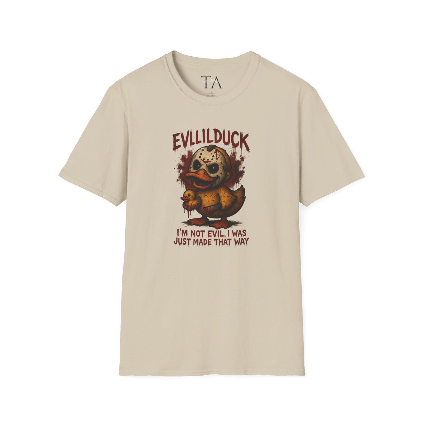 EVLLILDUCK Funny Graphic T-Shirt, Cute Duck Shirt, Unisex Softstyle Tee, Gift for Kids, Funny Quirky T-Shirt, Casual Wear, Halloween Apparel