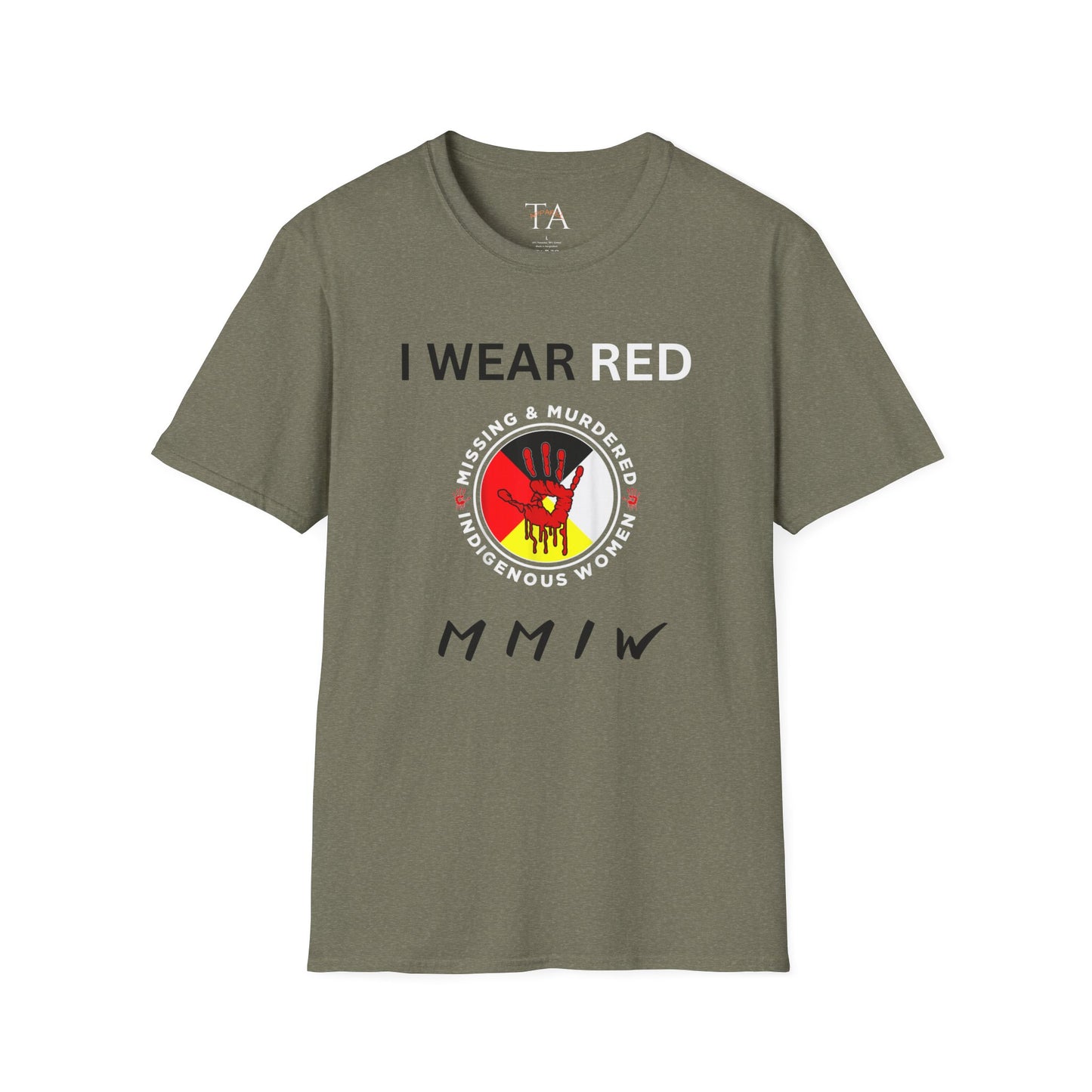 MMIW Unisex Softstyle T-Shirt with 'I Wear Red - MMIW' Design | Awareness Apparel, Indigenous Rights, Casual Wear, Statement Clothing, Gift Idea