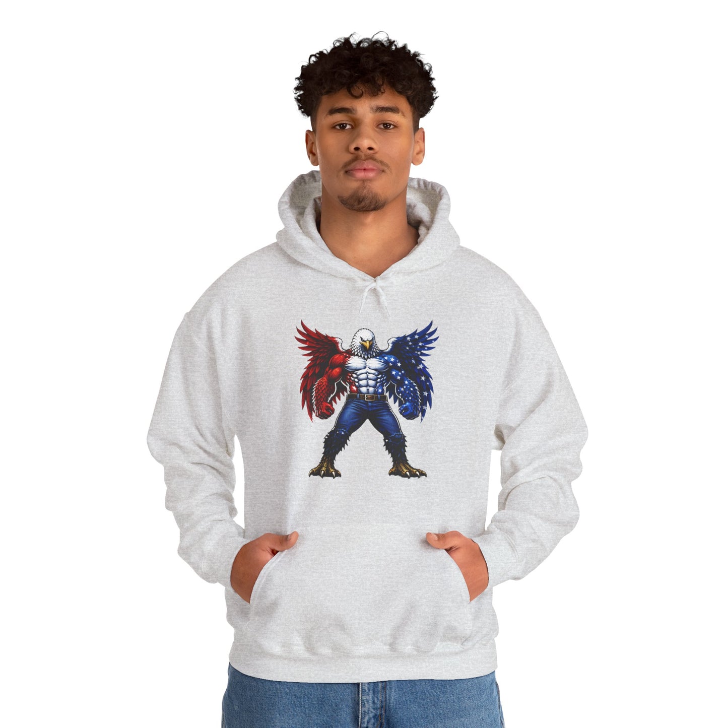 Birdmanzilla Patriotic Eagle Warrior Hoodie | American Flag Wings, Bald Eagle Graphic