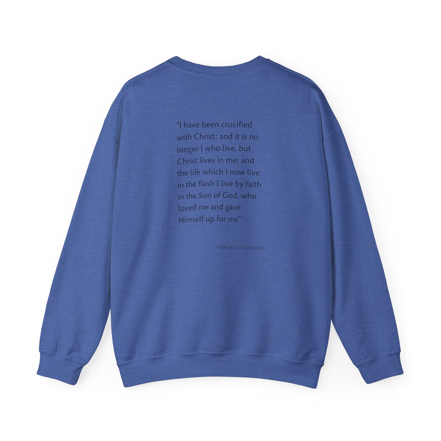 Faith Inspired Crewneck Sweatshirt Barbed Cross Design with Galatians 2:20