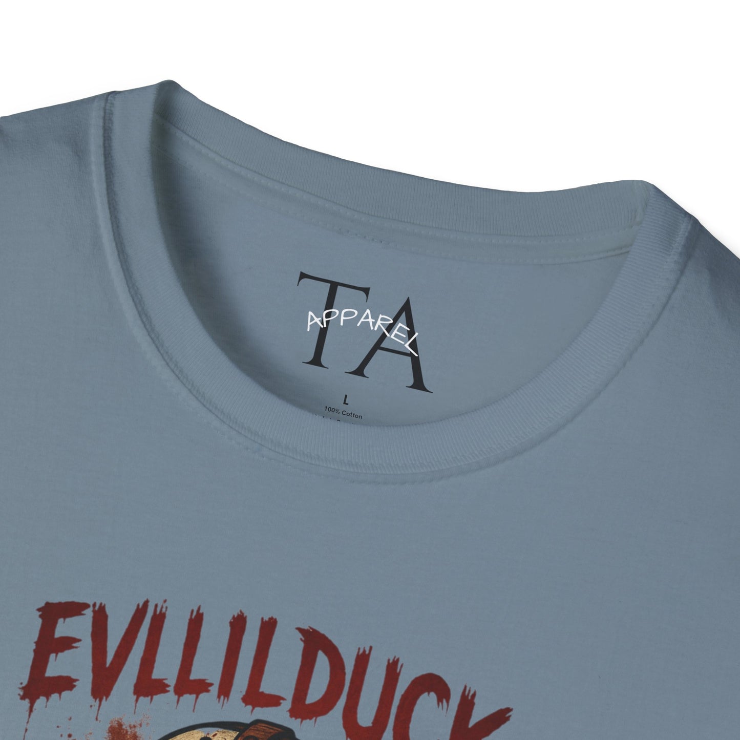 EVLLILDUCK Funny Graphic T-Shirt, Cute Duck Shirt, Unisex Softstyle Tee, Gift for Kids, Funny Quirky T-Shirt, Casual Wear, Halloween Apparel