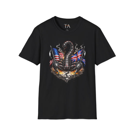 Scorpion design with US UK Flags T-Shirt | Patriotic Skull Tee