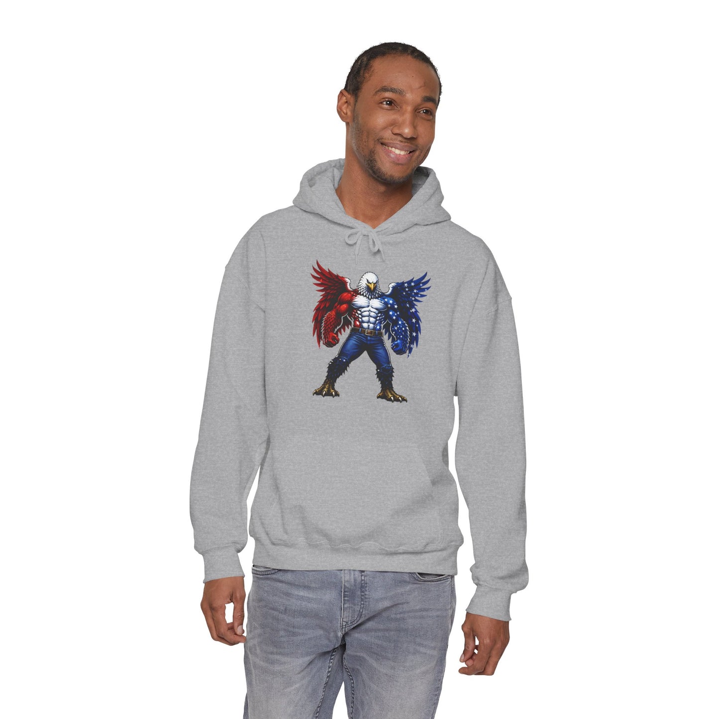 Birdmanzilla Patriotic Eagle Warrior Hoodie | American Flag Wings, Bald Eagle Graphic