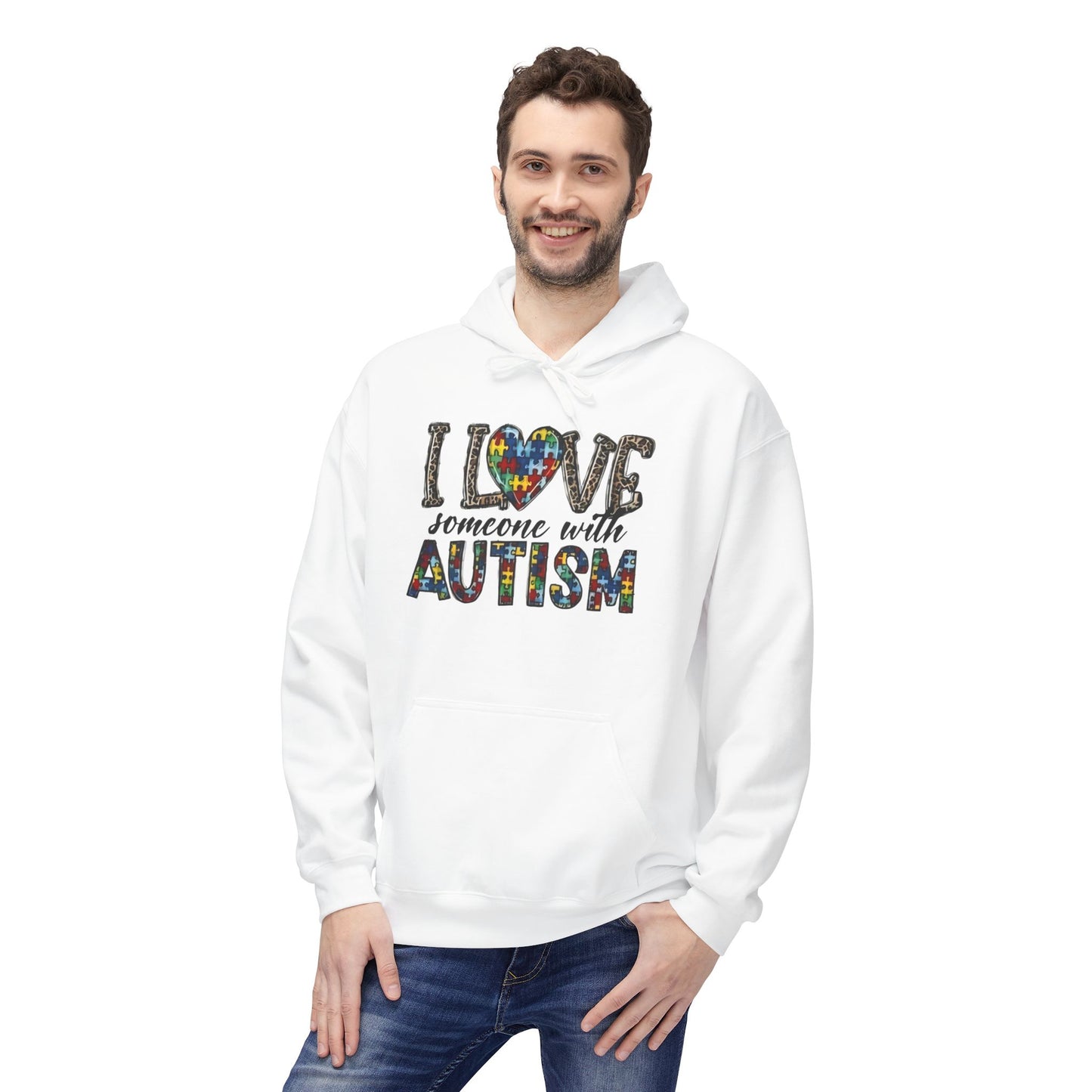Autism Awareness Softstyle Hoodie - "I Love Someone With Autism" Puzzle Heart Design