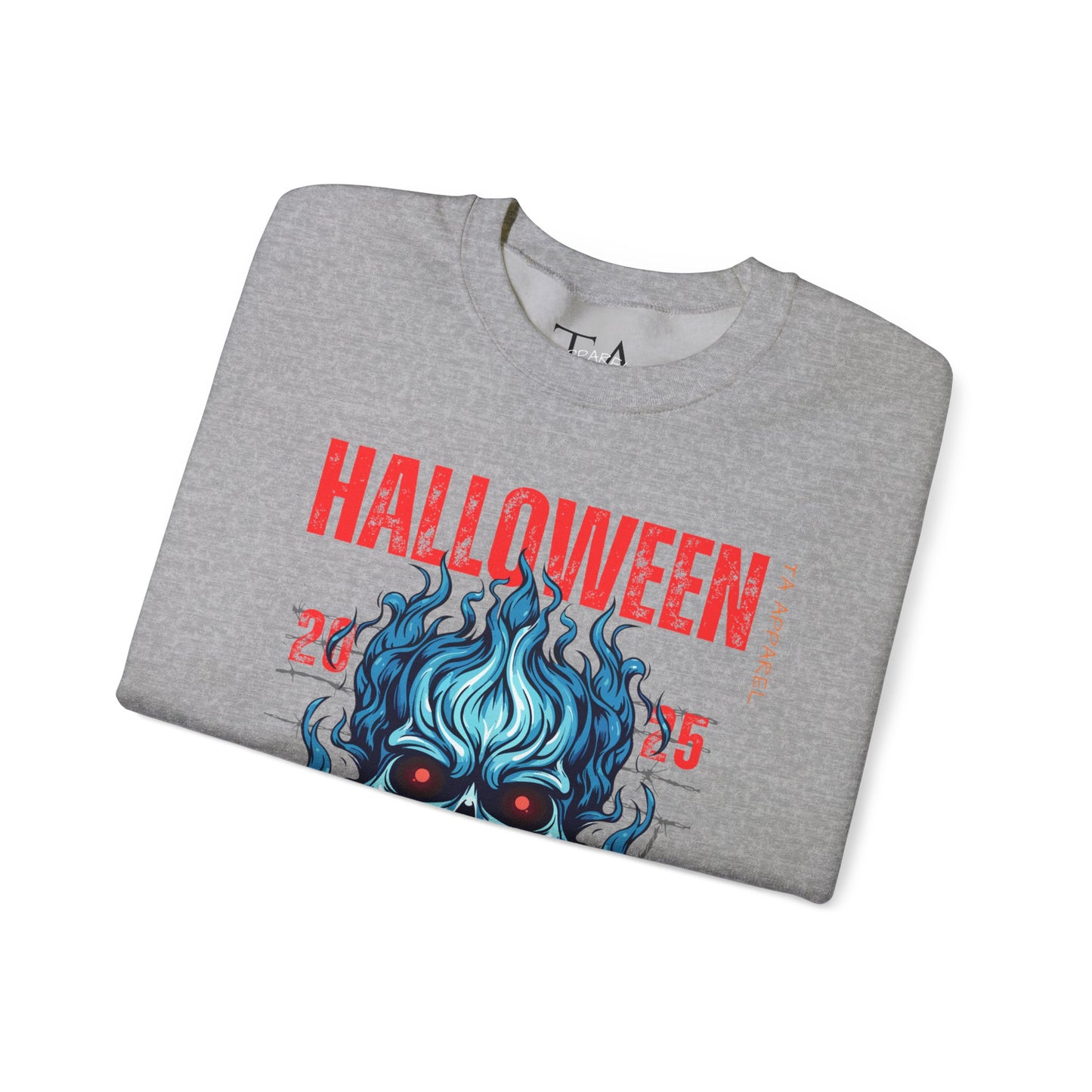 Halloween Fire Skull Sweatshirt, Unisex Crewneck for Fall, Spooky Season Apparel, Gift for Halloween Lovers, Cozy Awareness Top