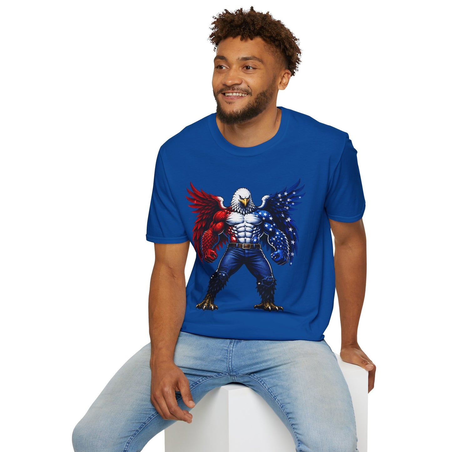 Birdmanzilla Patriotic Muscular Eagle T-Shirt | Red White Blue Winged Eagle Graphic
