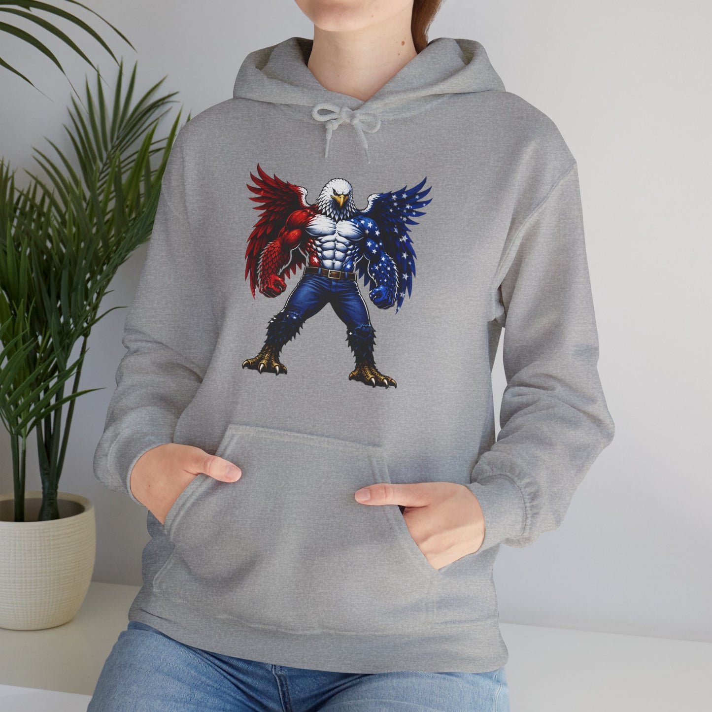 Birdmanzilla Patriotic Eagle Warrior Hoodie | American Flag Wings, Bald Eagle Graphic