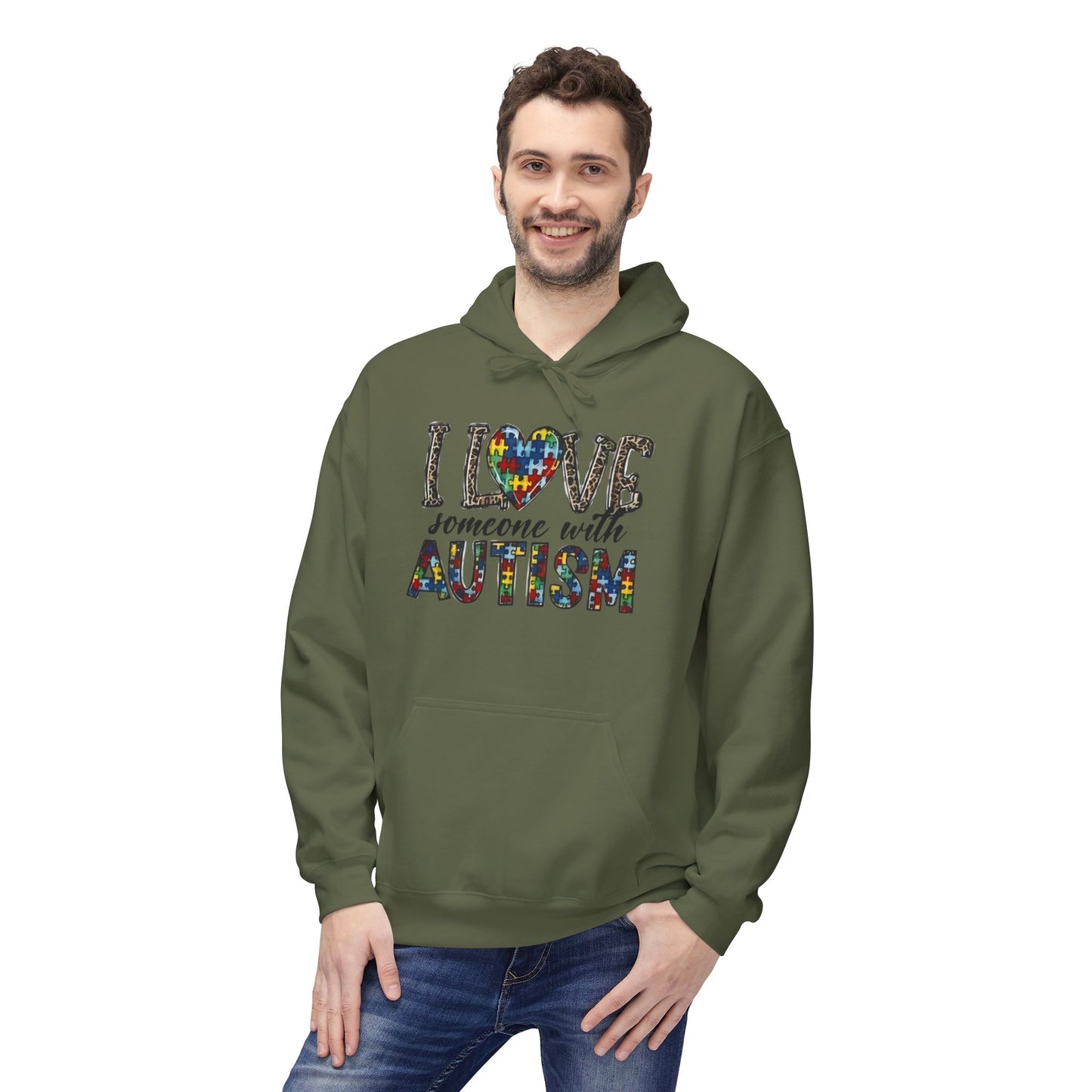 Autism Awareness Softstyle Hoodie - "I Love Someone With Autism" Puzzle Heart Design
