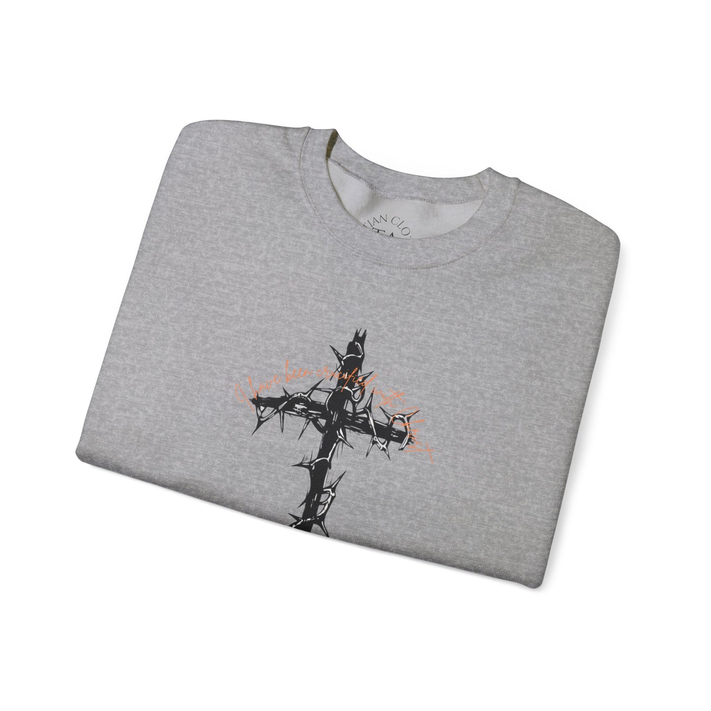 Faith Inspired Crewneck Sweatshirt Barbed Cross Design with Galatians 2:20