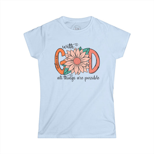 Women's Inspirational Tee - "With God All Things Are Possible" - Motivational Shirt for Faith, Spirituality, Gifts, Everyday Wear, [...]