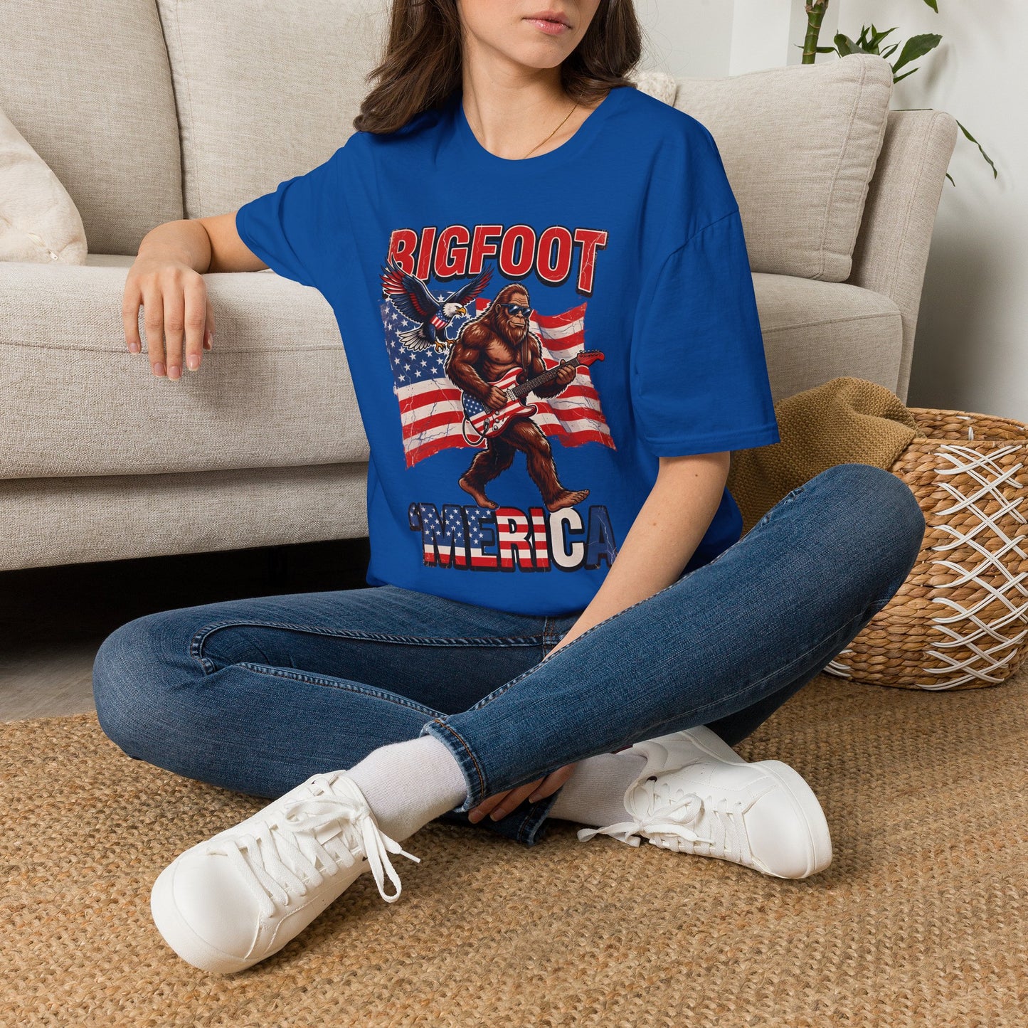 Bigfoot America T-Shirt — Patriotic Bigfoot Playing Guitar Graphic Tee