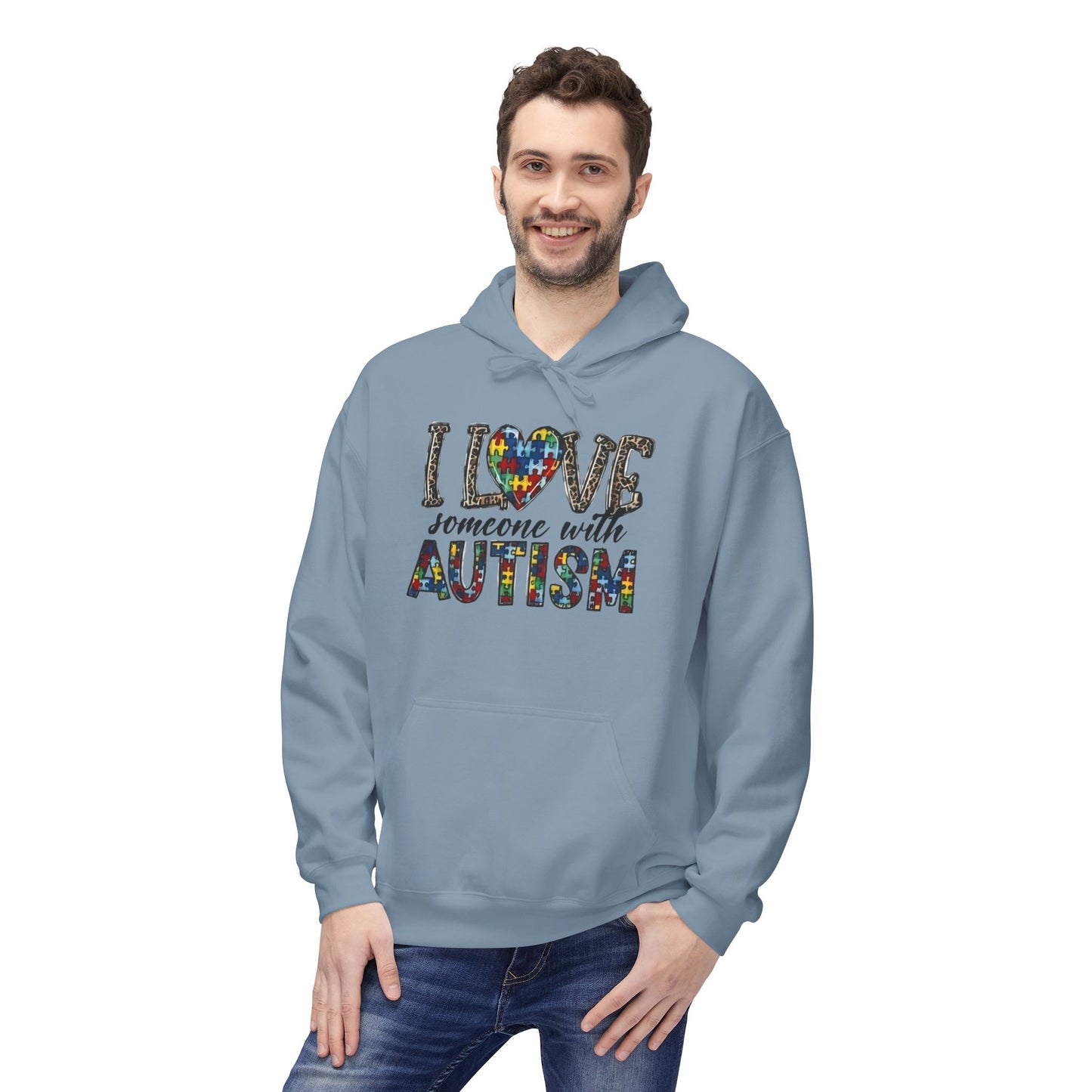 Autism Awareness Softstyle Hoodie - "I Love Someone With Autism" Puzzle Heart Design