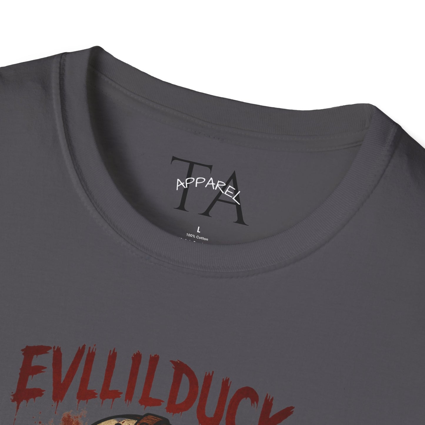 EVLLILDUCK Funny Graphic T-Shirt, Cute Duck Shirt, Unisex Softstyle Tee, Gift for Kids, Funny Quirky T-Shirt, Casual Wear, Halloween Apparel