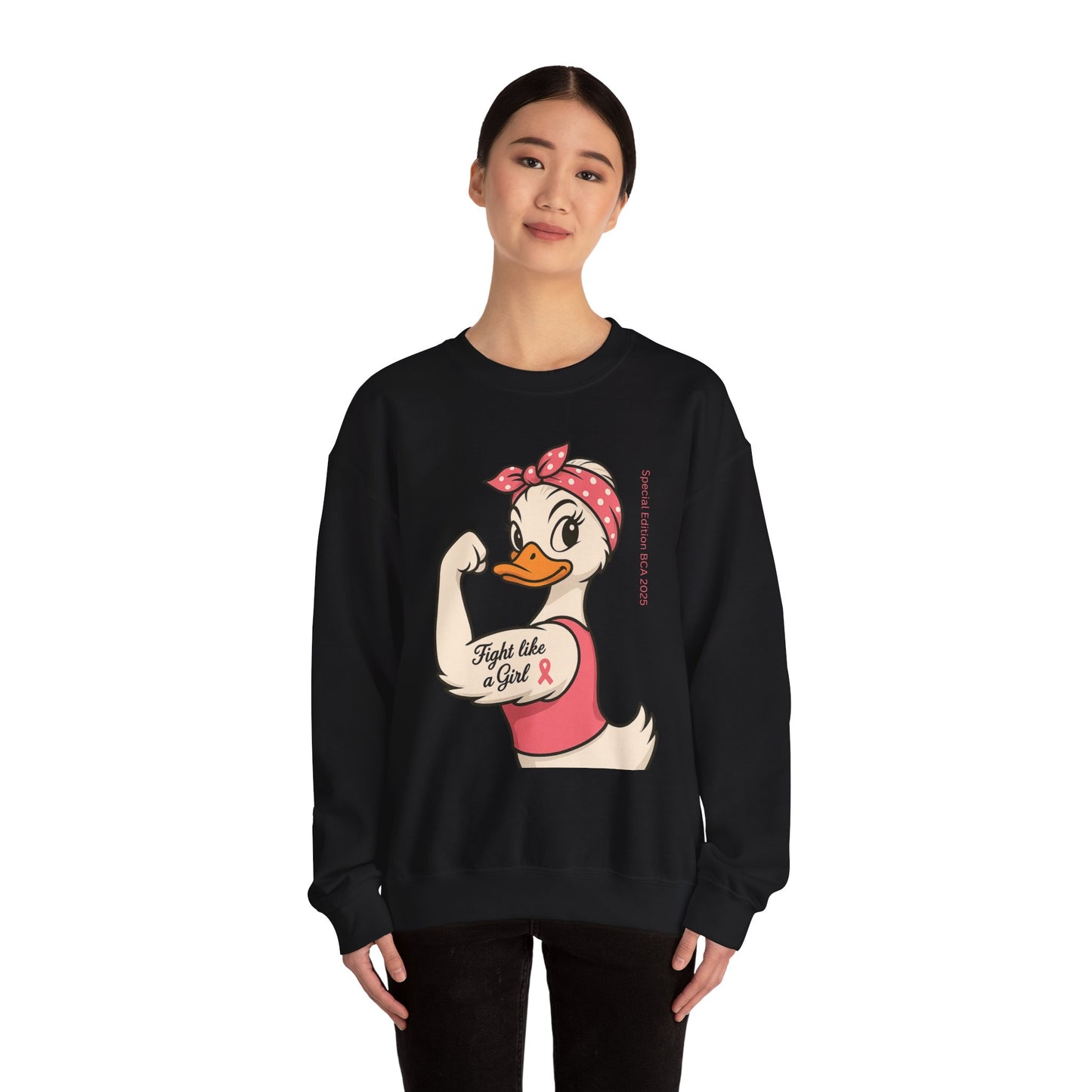 Breast Cancer Awareness Fight Like a Girl Duck Sweatshirt - Unisex Crewneck, Roxie the Riveter Empowerment, Gift for Her, Feminist Apparel,