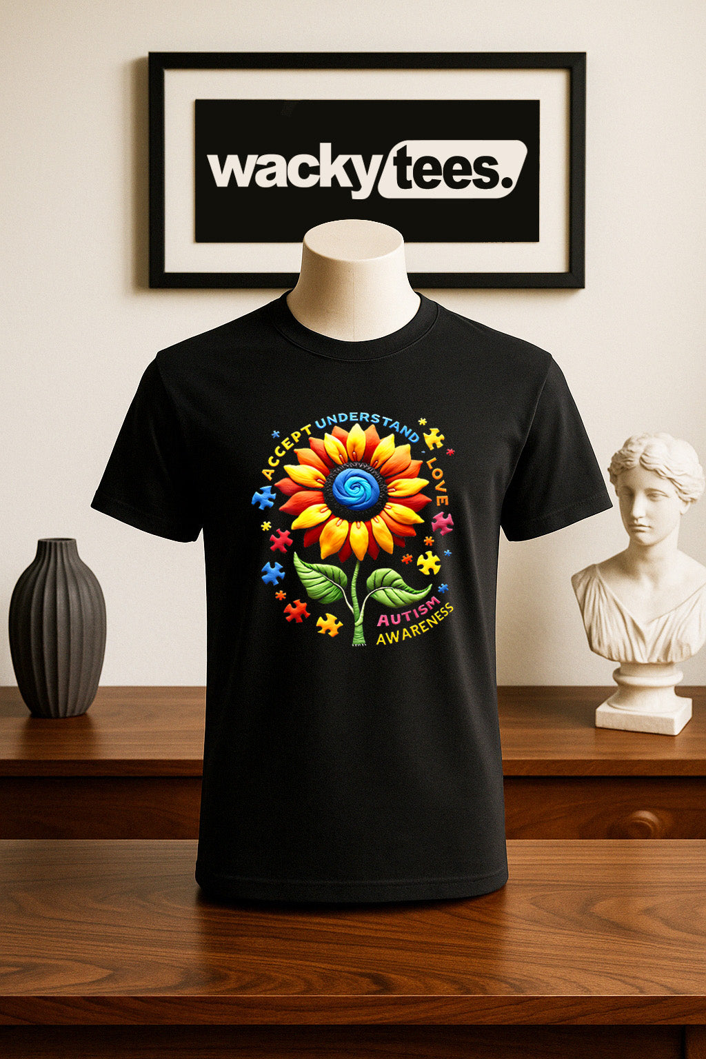Accept Understand Love Autism Awareness Sunflower Graphic Tee Shirt
