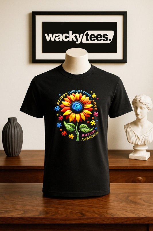 Accept Understand Love Autism Awareness Sunflower Graphic Tee Shirt