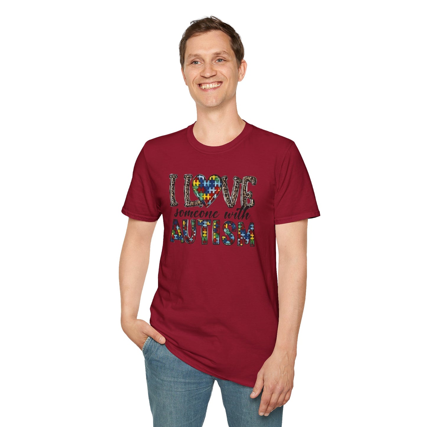 Autism Awareness Unisex T-Shirt - I Love Someone with Autism Design
