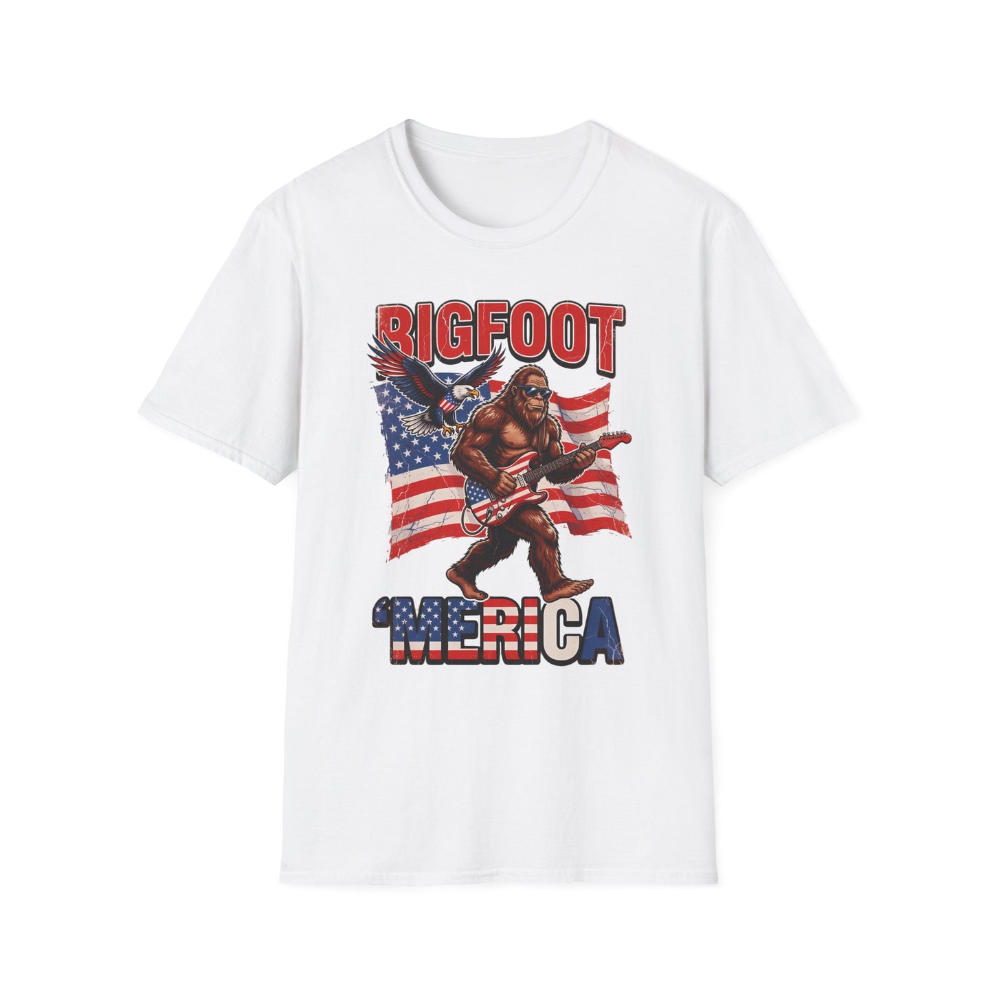 Bigfoot America T-Shirt — Patriotic Bigfoot Playing Guitar Graphic Tee