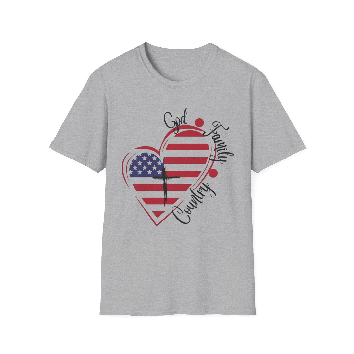 Patriotic Heart T-Shirt — "God Family Country" USA Flag Graphic
