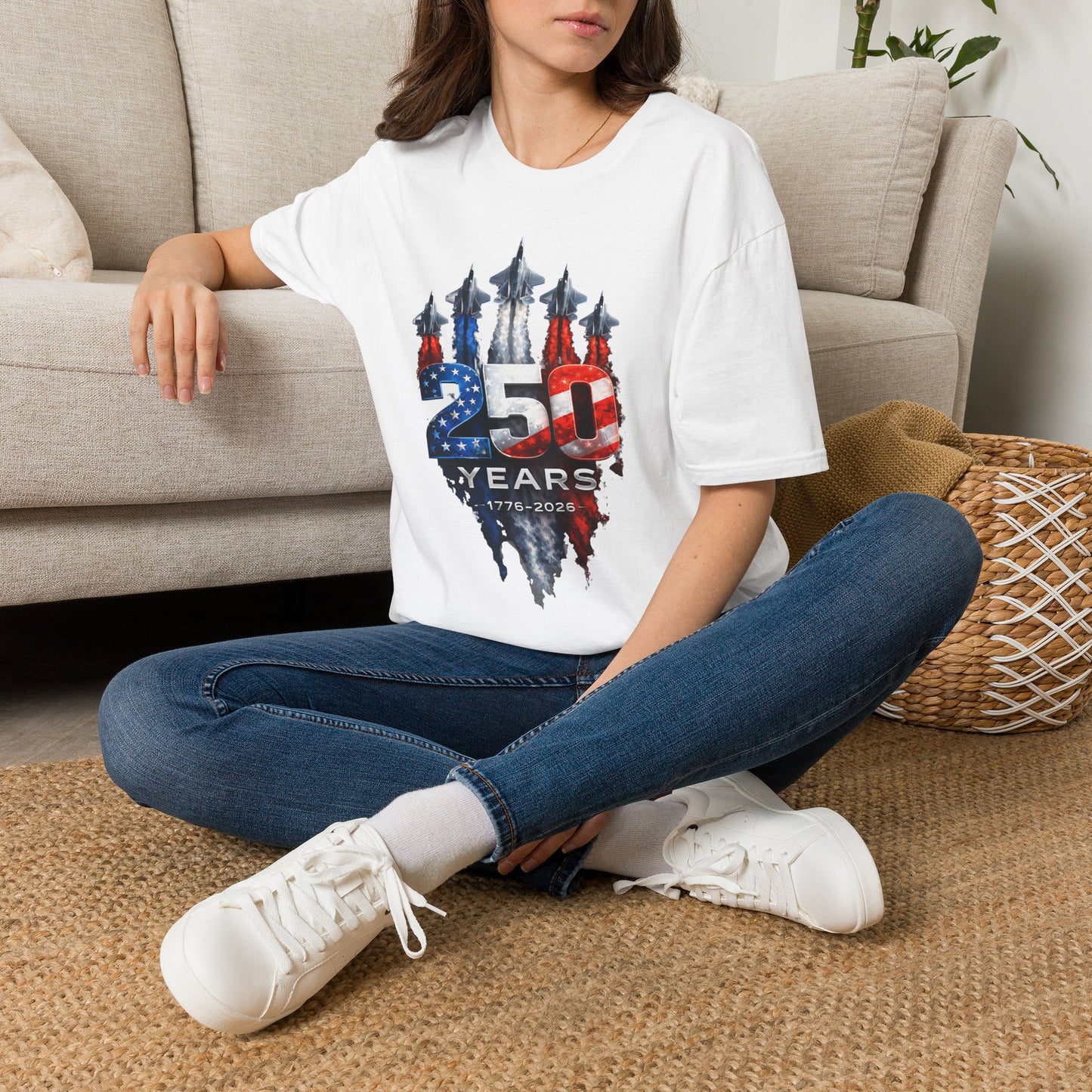 25th Anniversary USA T-Shirt — Patriotic Jet Formation USA Flag Design