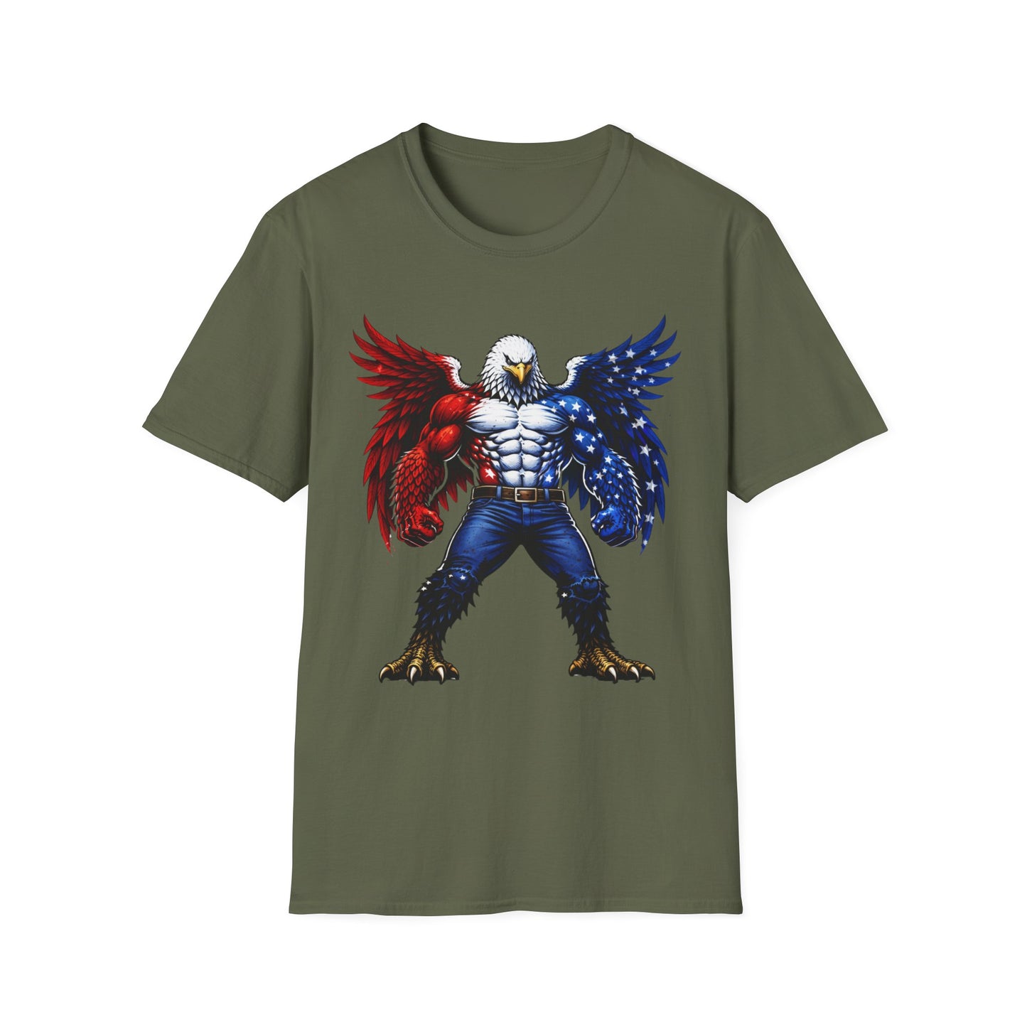 Birdmanzilla Patriotic Muscular Eagle T-Shirt | Red White Blue Winged Eagle Graphic