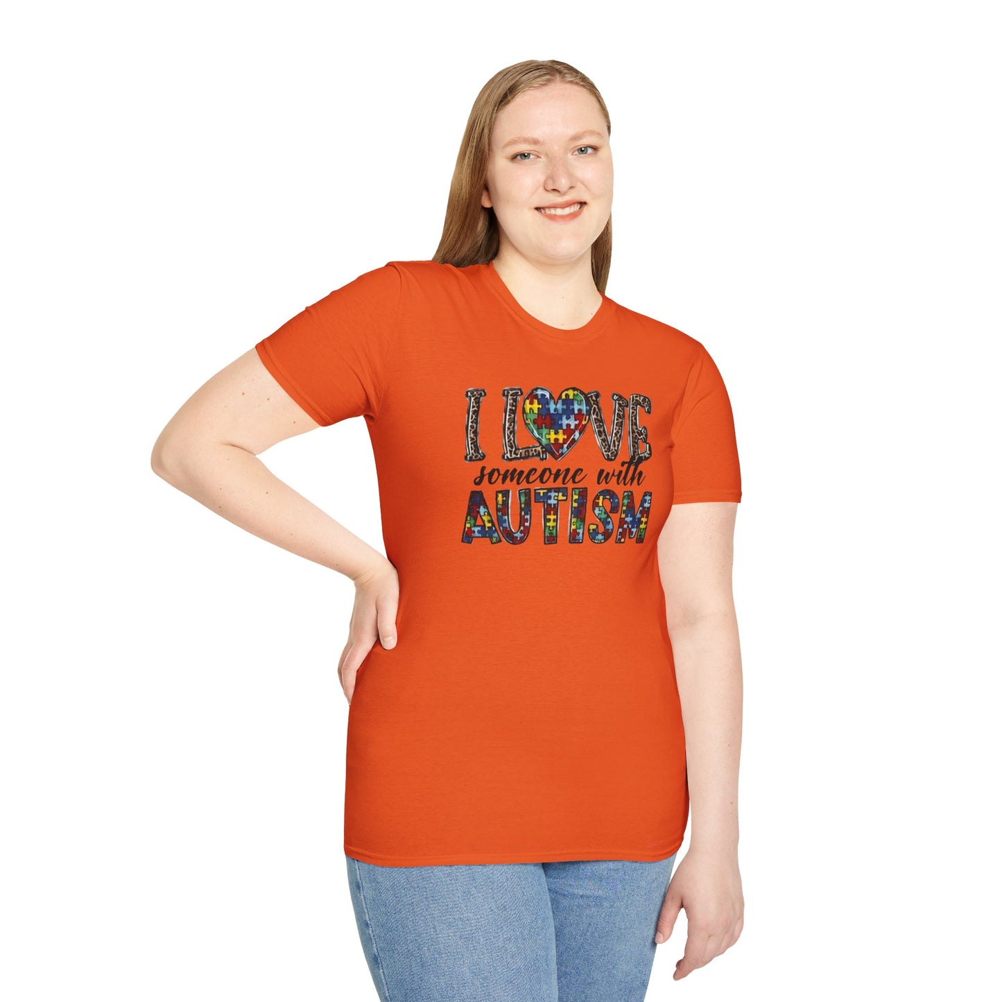 Autism Awareness Unisex T-Shirt - I Love Someone with Autism Design