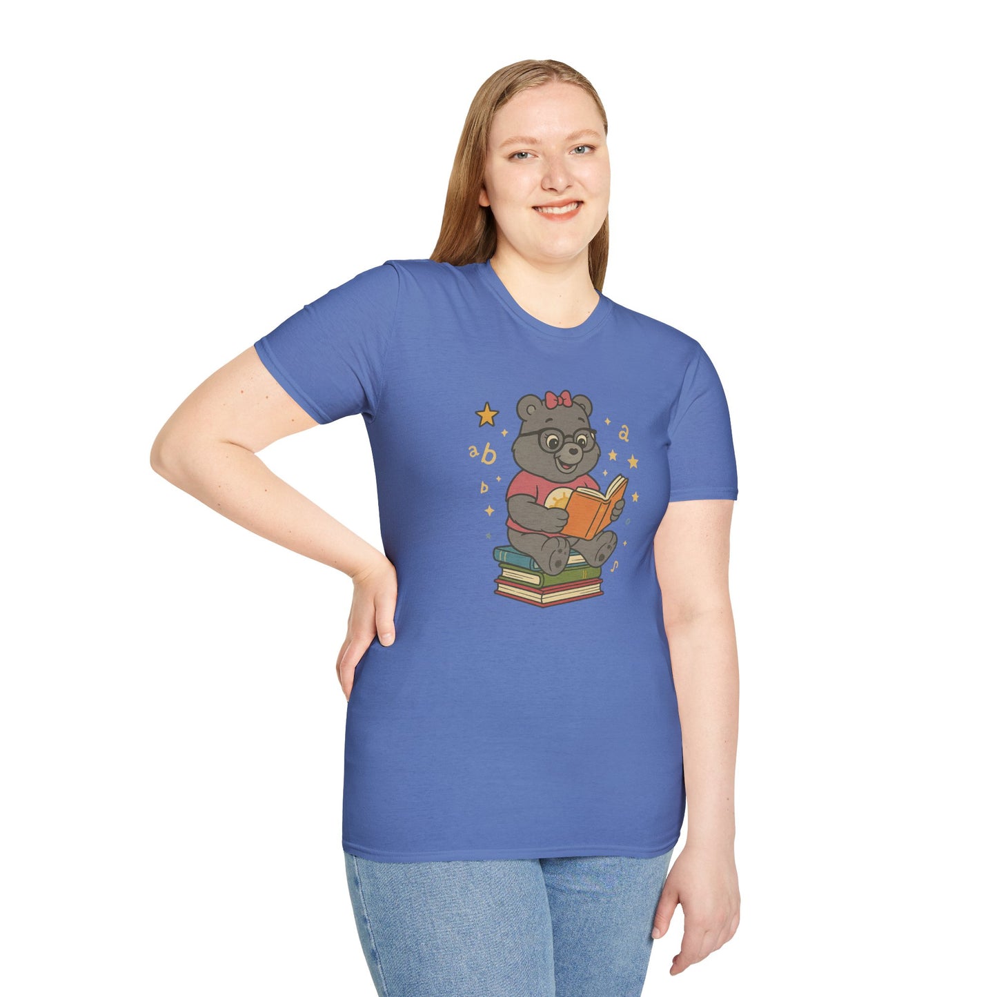 Carebear Jr Book Design Unisex Softstyle T-Shirt, Kids Graphic Tee, Children Reading Shirt, Cute Bear Illustration Top, Retro Style Apparel