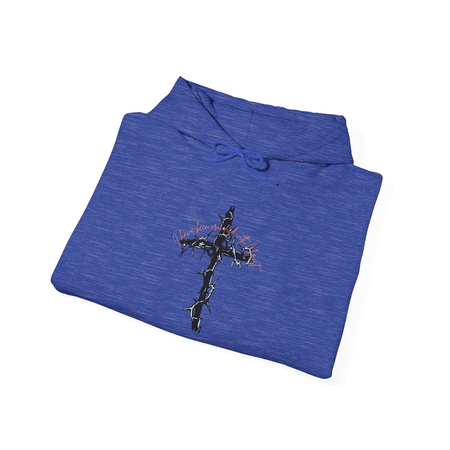 Faith Inspired Christian Cross with Thorns on Front and Galatians 2:20 on back Hooded Sweatshirt