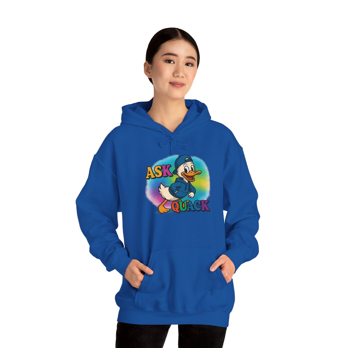 Askquack Male Duck Unisex Hoodie, Quirky Duck Design Sweatshirt, Novelty Animal Jumper, Humorous Duck Apparel, Unique Hooded Top