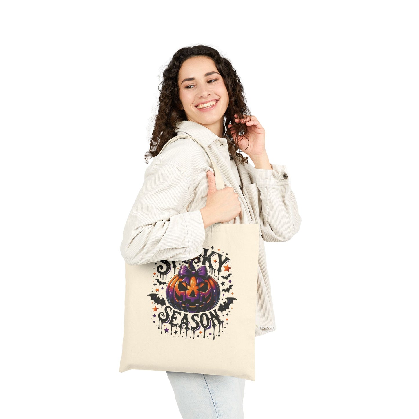 Cotton Canvas Spooky Season Tote Bag | Halloween Shopping Bag, Eco-Friendly Gift, Trick or Treat Tote, Fall Harvest