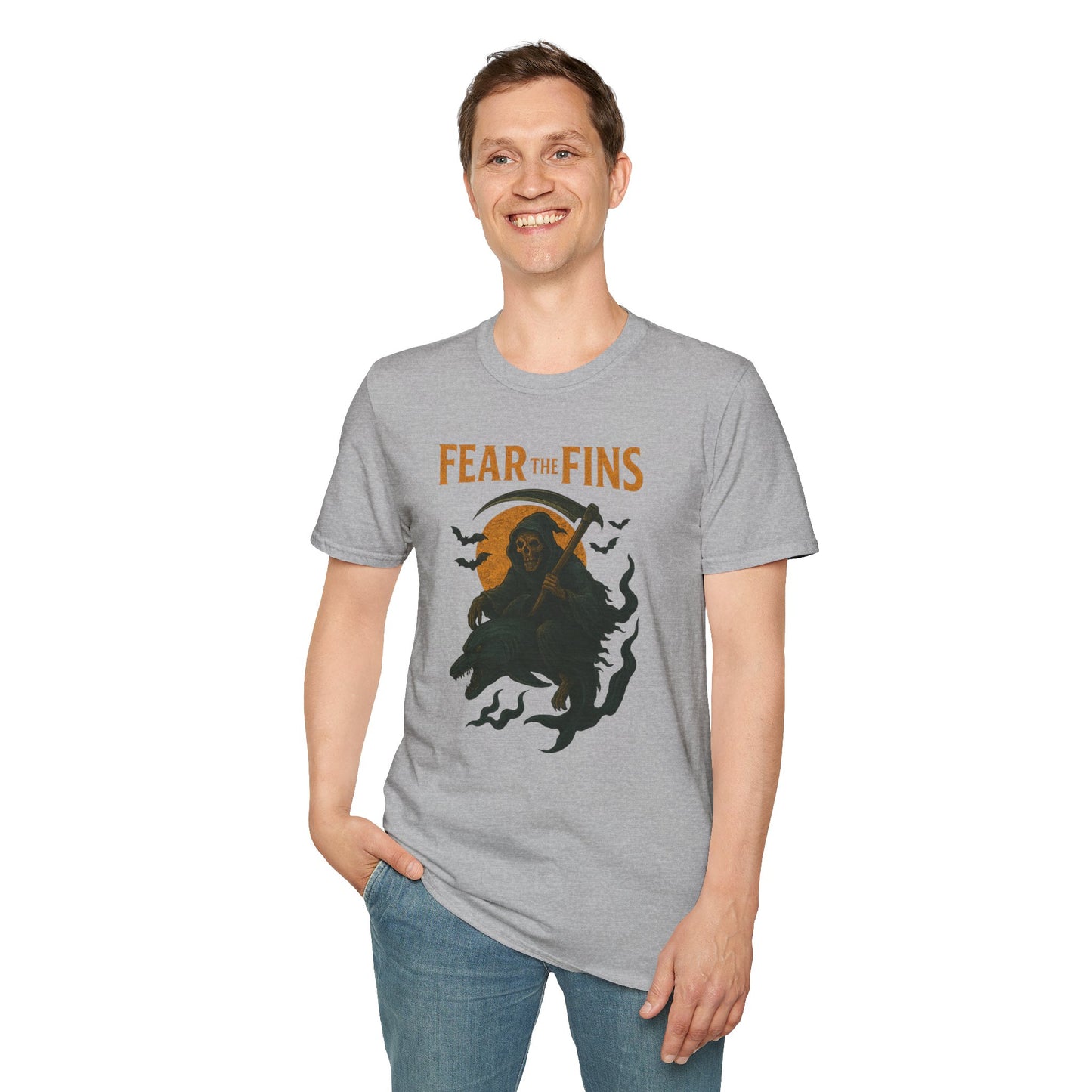 Miami Dolphins Halloween Unisex T-Shirt - Fear the Fins - Gifts for Ocean Lovers, Spooky Occasions, Casual Wear, Beach Parties, Horror Tee